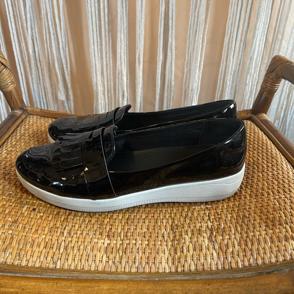 FitFlop Sneakerloafer Black/White Loafers fringey patent size 10 - Picture 6 of 12